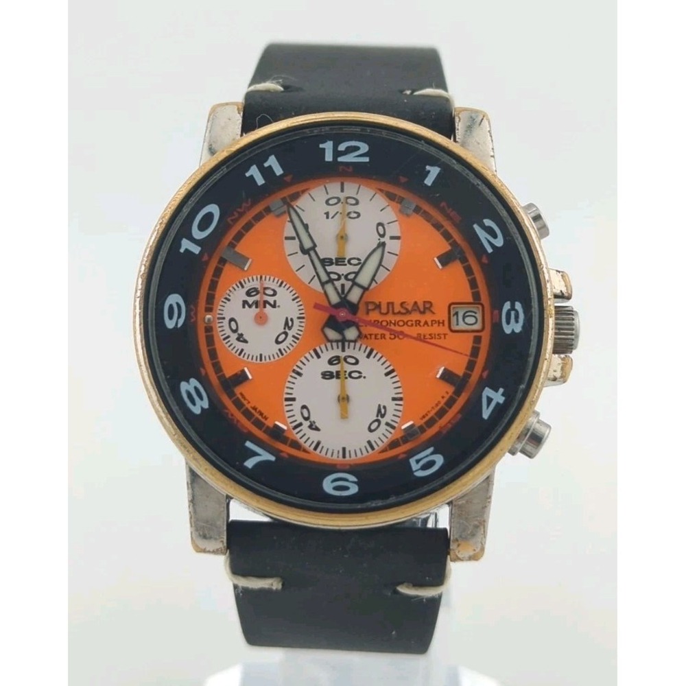 Rare Vtg PULSAR by SEIKO V657-7070 Chronograph 38mm Quartz Men's Watch - WORKS